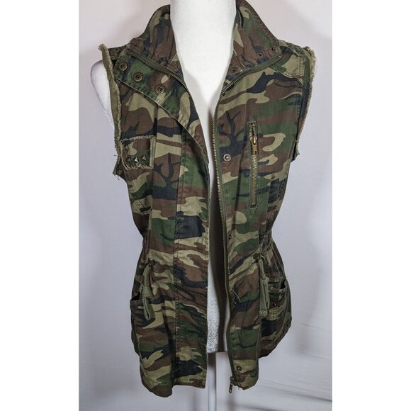 Anthropologie White Crow Camo Studded Utility Vest With Drawstring Waist - Picture 7 of 9